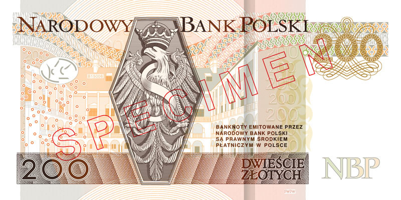 Wzór nowego banknotu 200 złotowego. Źródło: NBP