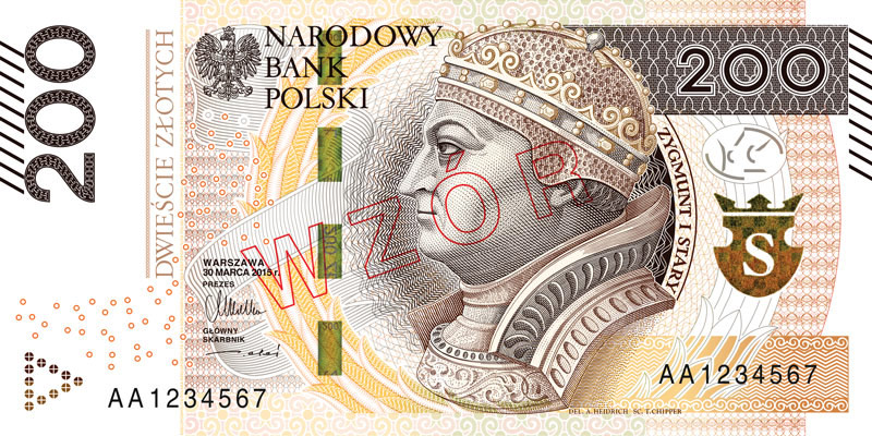 Wzór nowego banknotu 200 złotowego. Źródło: NBP