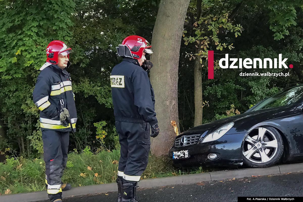 Szczawno-Zdrój. Kierowca zjechał do rowu i uderzył w drzewo. Fot. Agnieszka Pisarska / Dziennik Wałbrzych