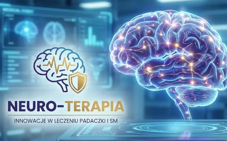 Ilustracja medyczna przedstawiająca ludzki mózg i połączenia neuronowe, symbolizująca nowoczesne leczenie chorób neurologicznych takich jak padaczka i stwardnienie rozsiane.