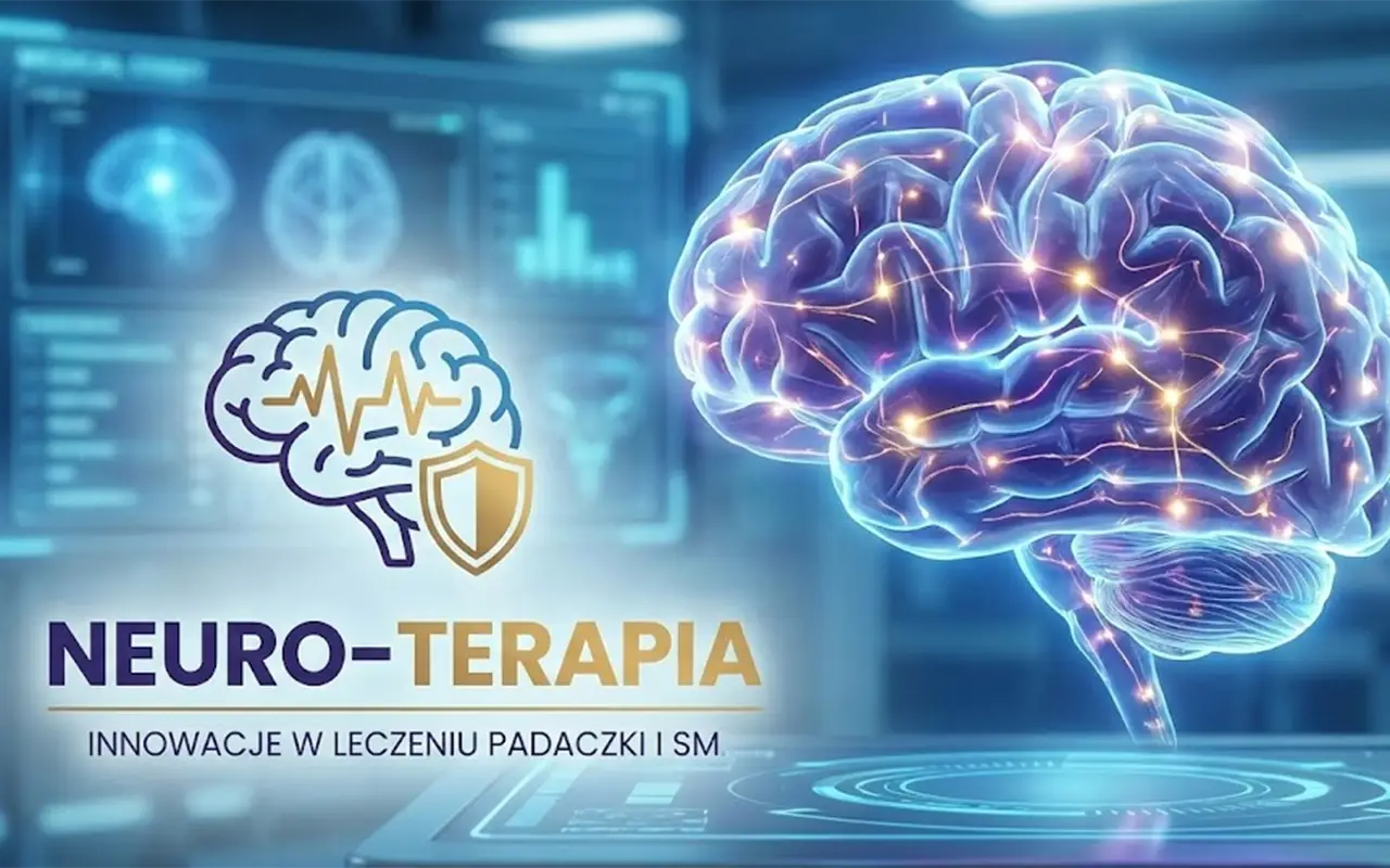 Ilustracja medyczna przedstawiająca ludzki mózg i połączenia neuronowe, symbolizująca nowoczesne leczenie chorób neurologicznych takich jak padaczka i stwardnienie rozsiane.